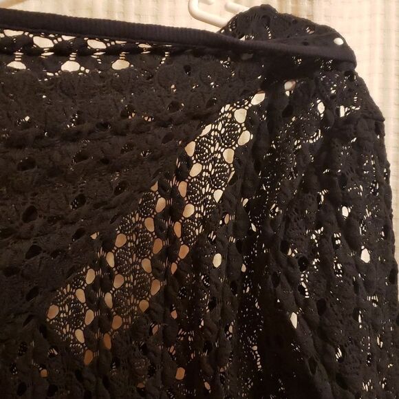 Soma sz L hooded hoodie black lace cover up shirt 3/4 sleeve cinch waist… - Picture 14 of 16